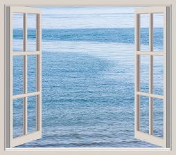 window open to ocean-sea-water-blue